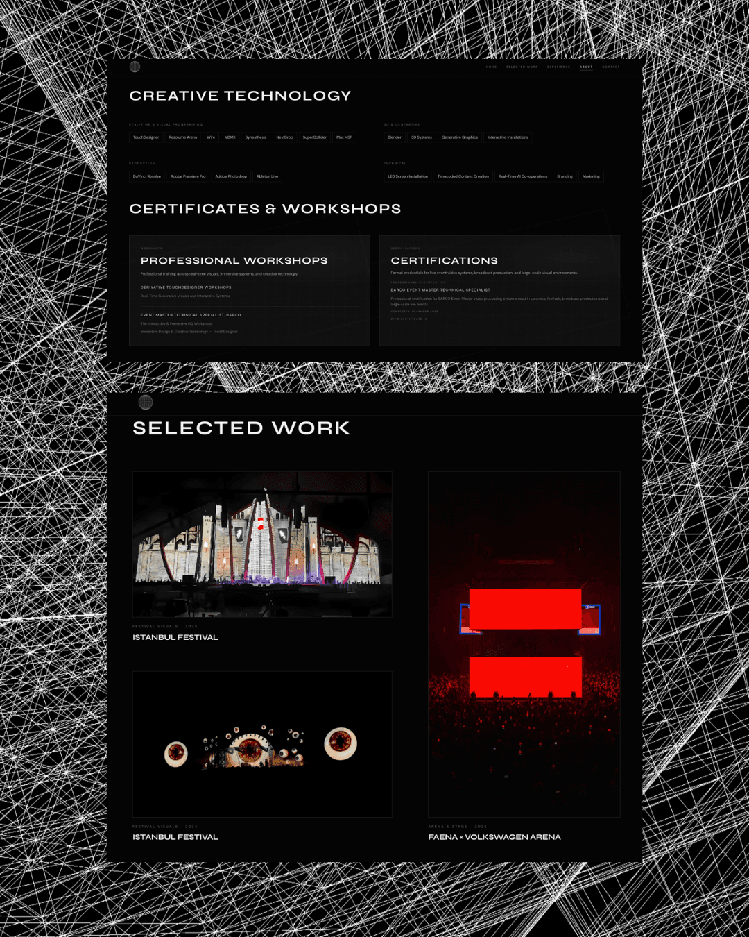 Ataberk Visuals selected work and project detail views